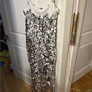 Fashion Silver Sequin Dress 3xl